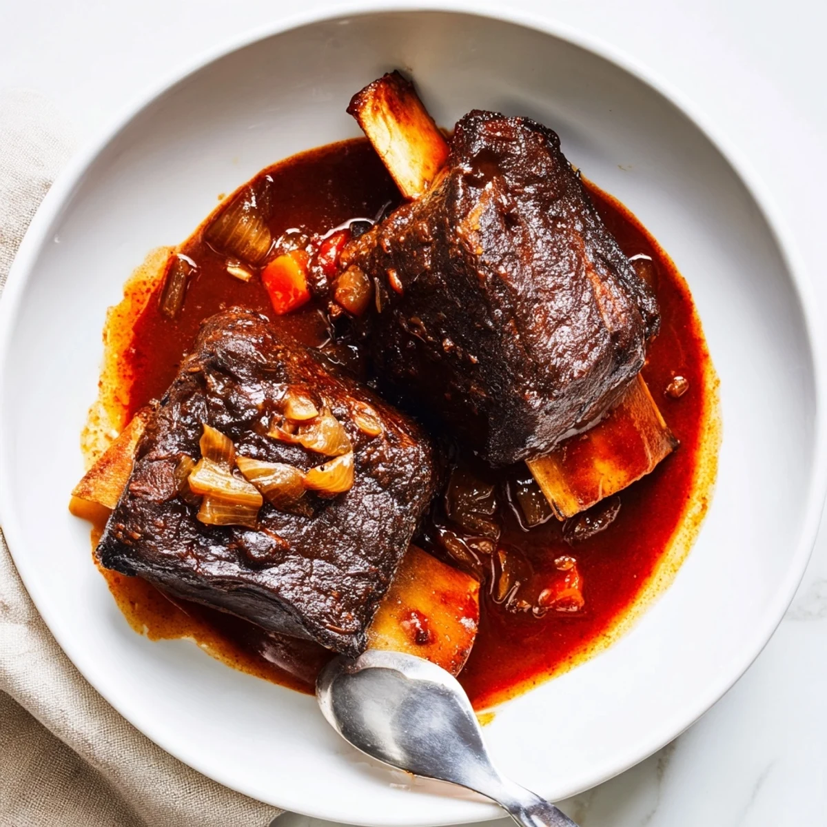 Hot Slow Cooker Beef Short Ribs with red wine aroma, served with crusty bread