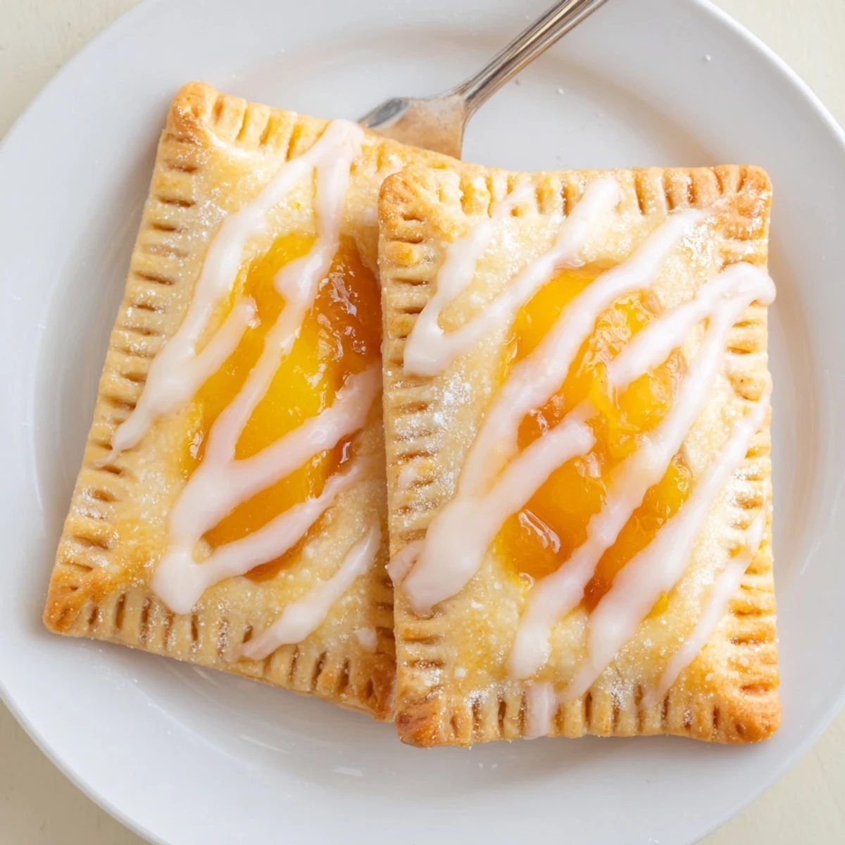 Fresh-baked Peach Pop Tarts Classic sliced open, steaming peach filling visible