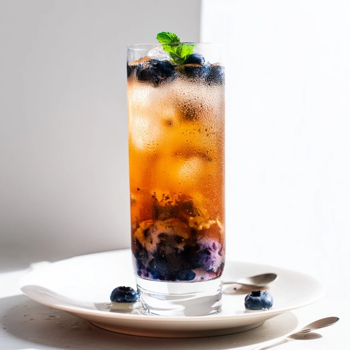 Blueberry Milk Tea Cooler poured over ice, fragrant black tea aroma