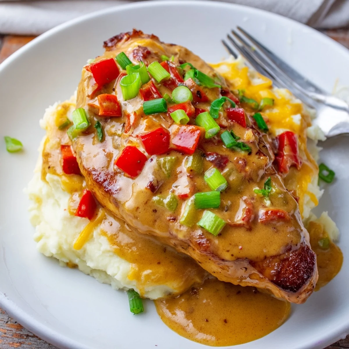 Home-style Mississippi Mud Chicken, smoky and rich, plated with cornbread and green onions