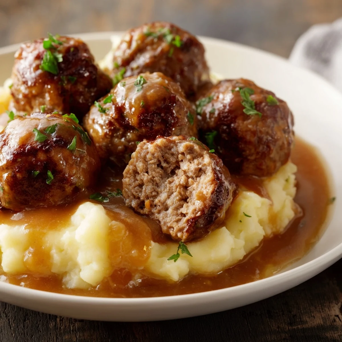 Steaming Crockpot Meatballs Gravy showcasing tender beef spheres bathed in savory brown gravy