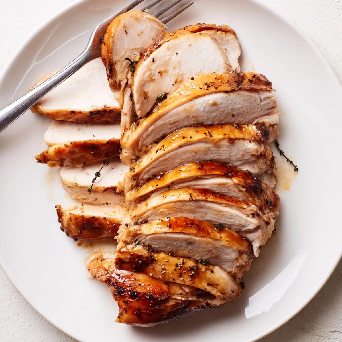 Brined and roasted Homemade Sandwich Deli Meat, juicy slices on charcuterie board.