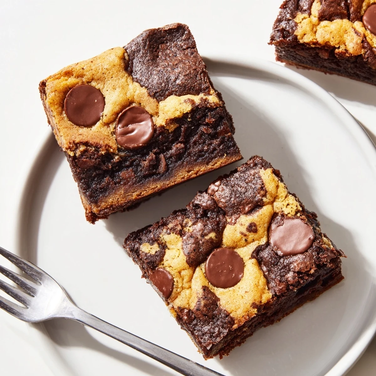 Fudgy Chewy Brookies recipe cooling on parchment, melted chocolate chips glistening