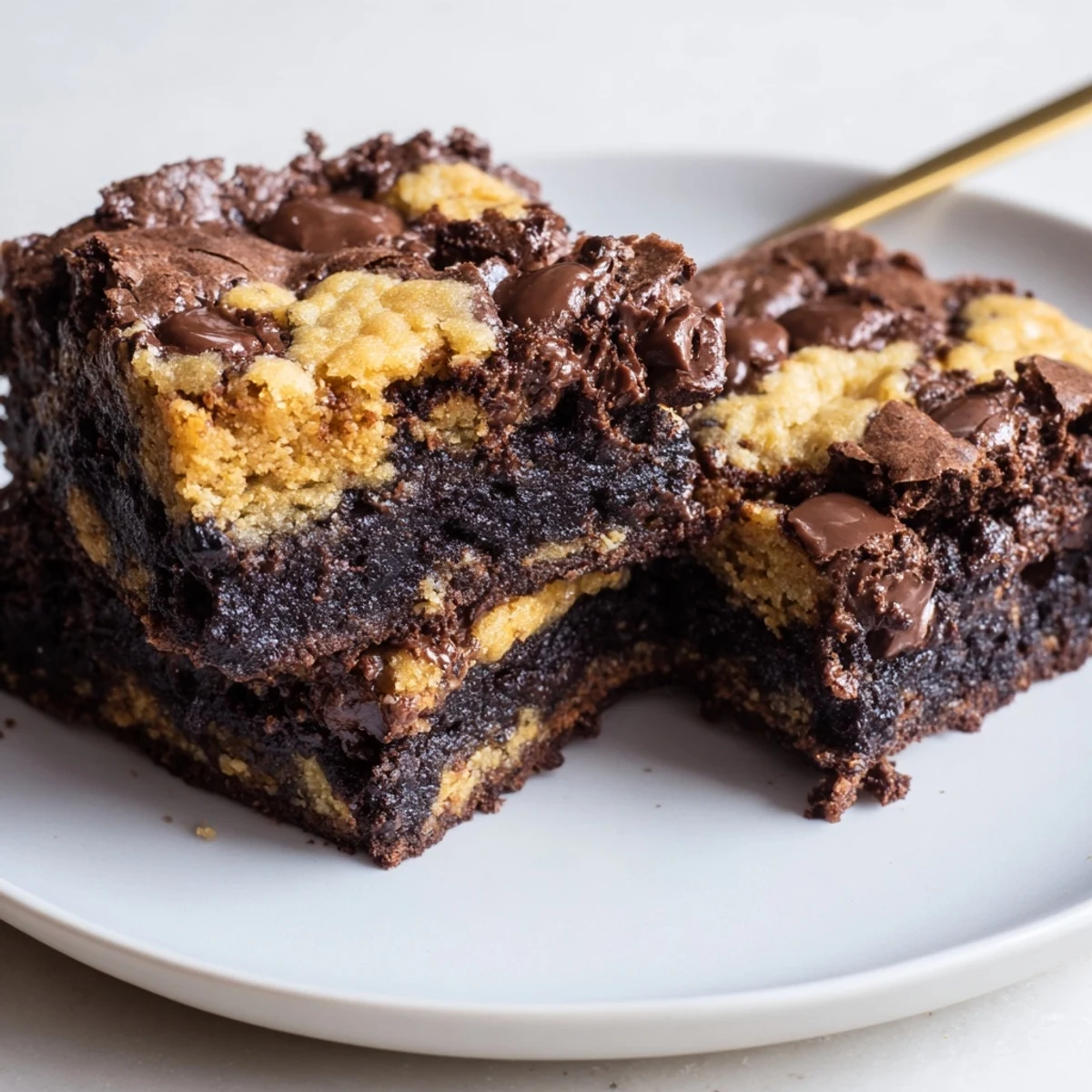 Sliced Fudgy Chewy Brookies bars showing fudgy brownie and chewy cookie layers