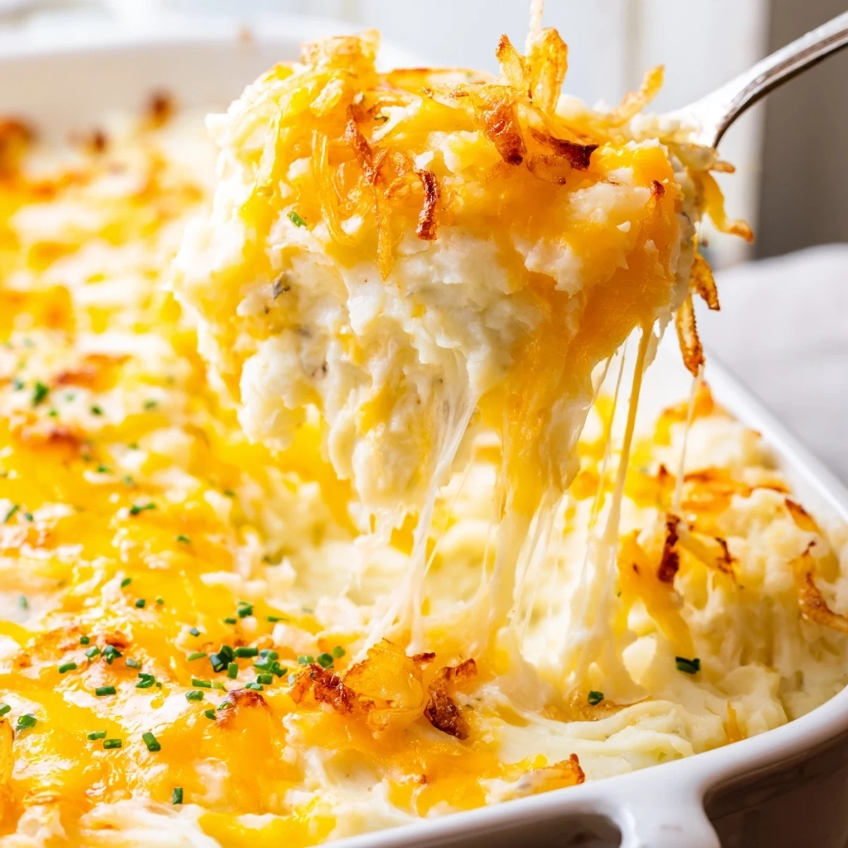 Cheesy Onion Mashed Potato Casserole