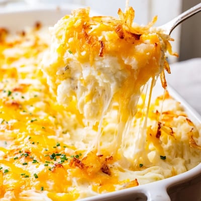 Cheesy Onion Mashed Potato Casserole
